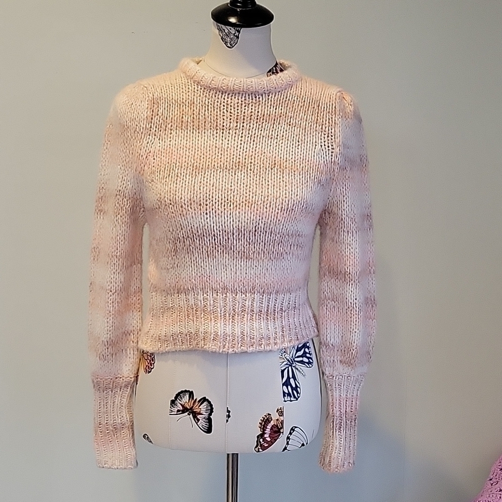WILD FABLE Pink Brown White Striped Crop Top Sweater. Size Is XS.
